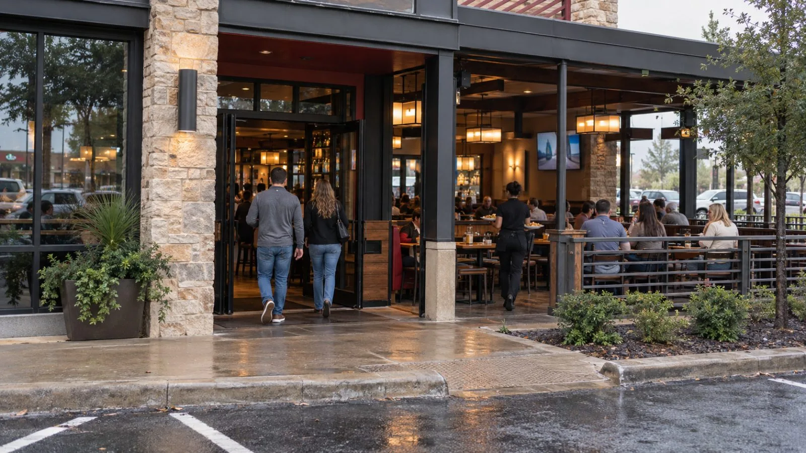 Diners enter a casual restaurant in Dallas, Texas, as staff serve lunch inside. (AI-generated image / EconoTimes)