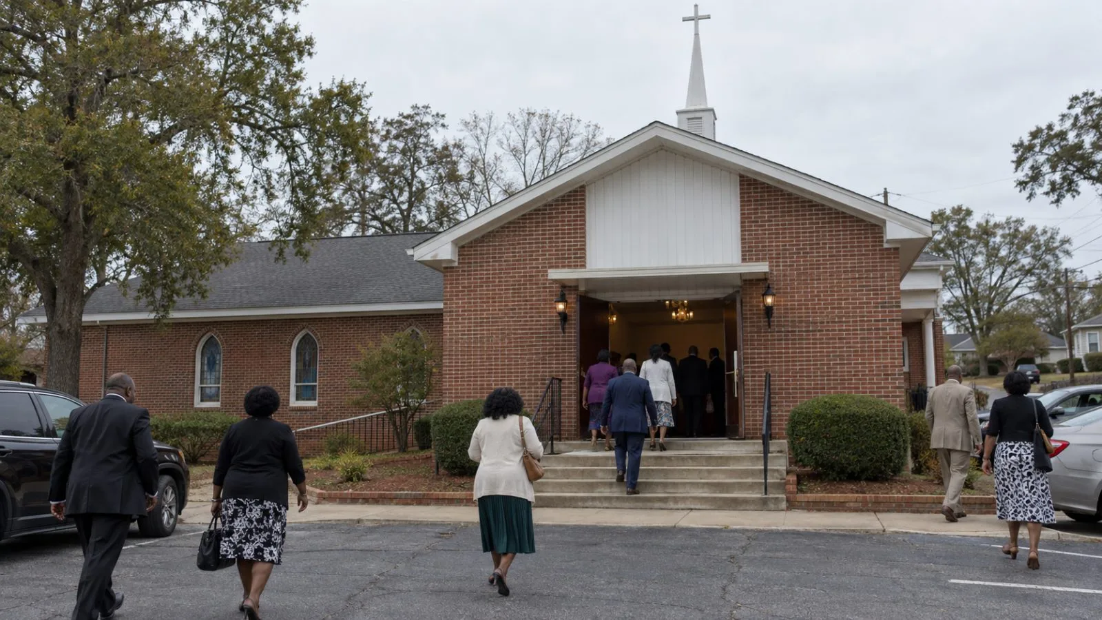 Congregants leave a neighborhood church in Columbia, South Carolina, after Sunday service. (AI-generated image / EconoTimes)