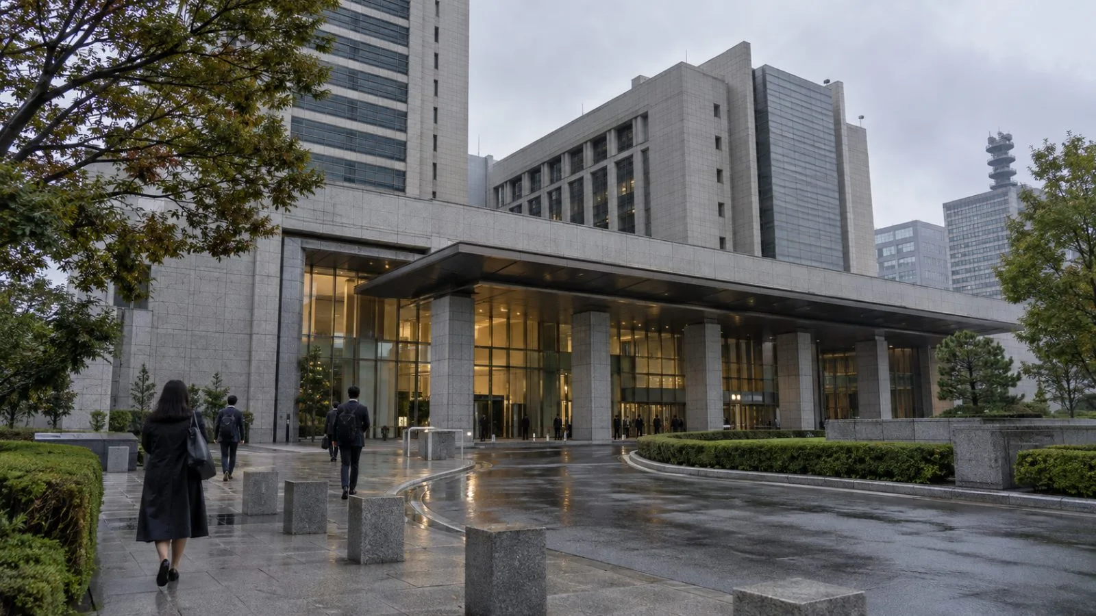 Pedestrians pass the National Police Agency offices in Tokyo on an overcast afternoon. (AI-generated image / EconoTimes)