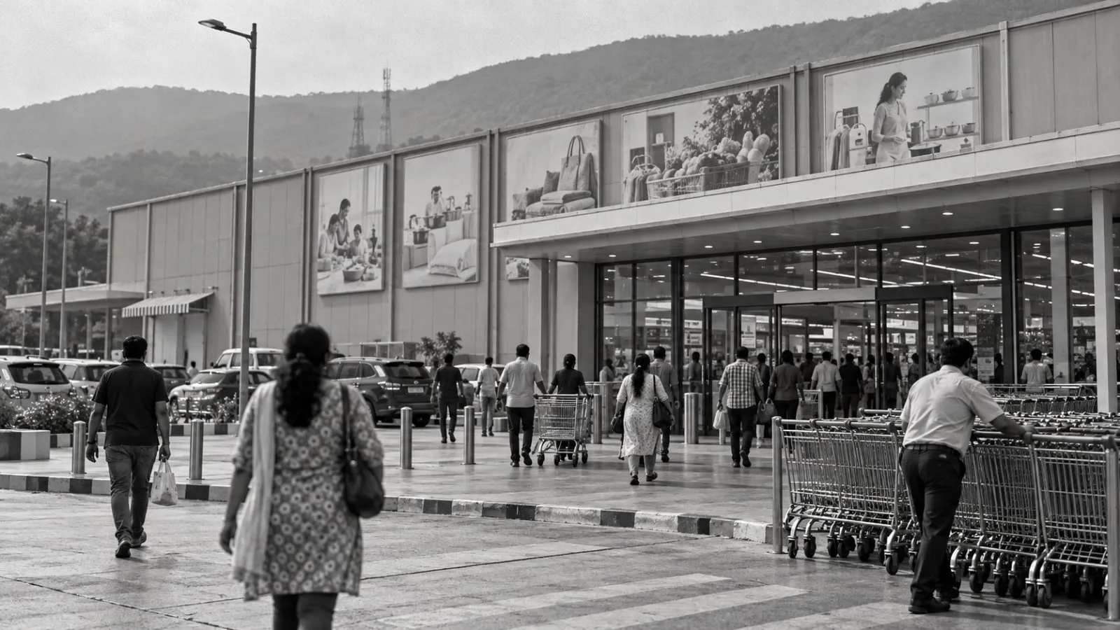 Shoppers enter a large supermarket in Mumbai, India, on a hazy late morning. / EconoTimes.ai
