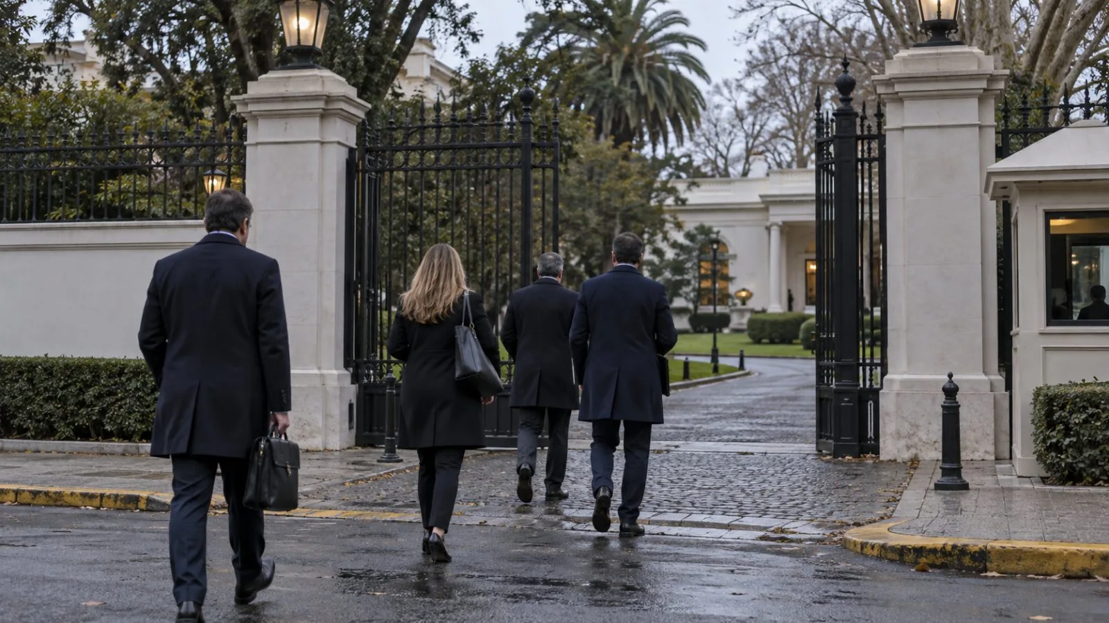 Security personnel stand outside the Olivos presidential residence near Buenos Aires, Argentina (AI-generated image / EconoTimes)
