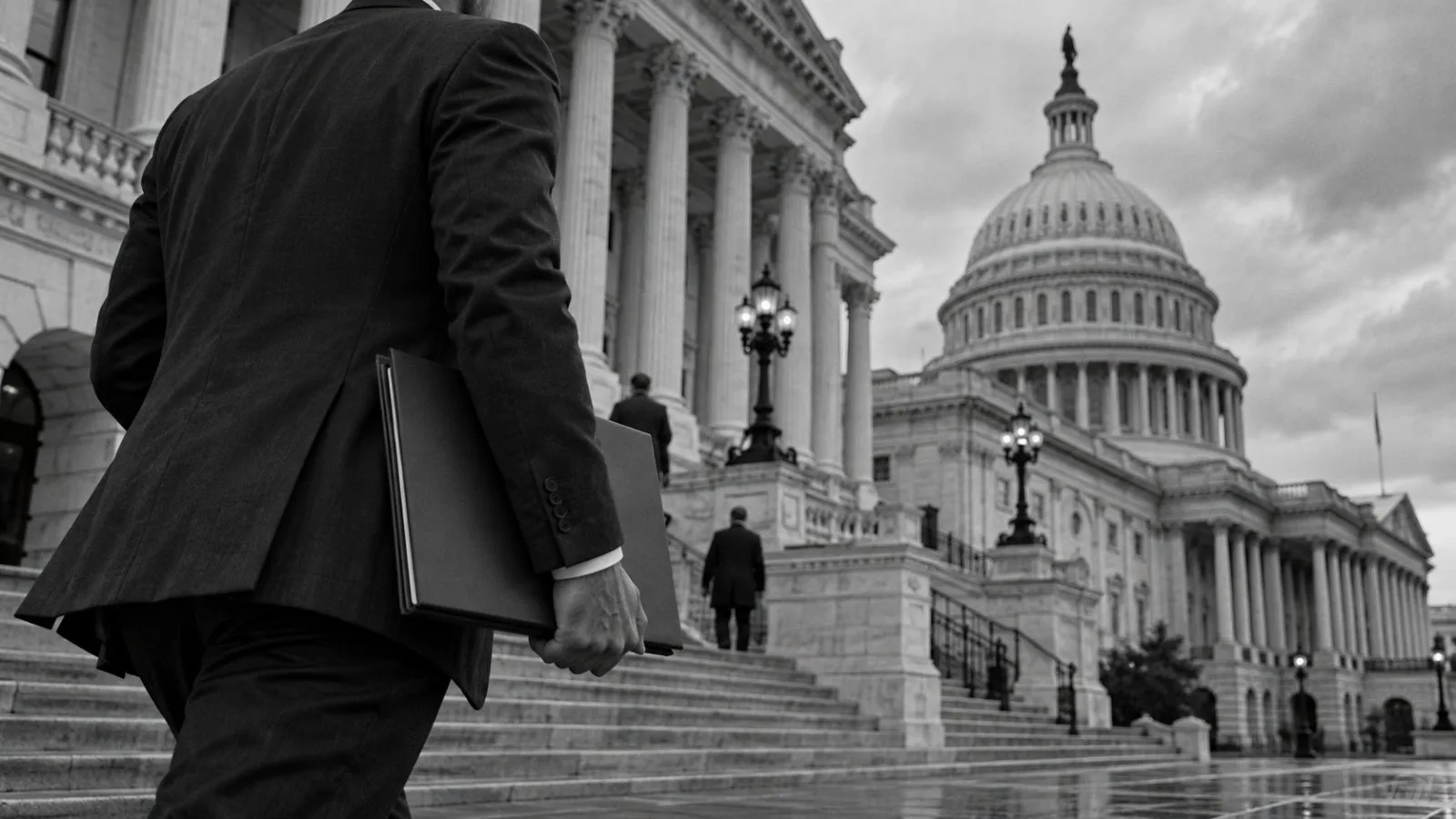An aide carries a closed report outside the U.S. Capitol in Washington. (AI-generated image / EconoTimes)