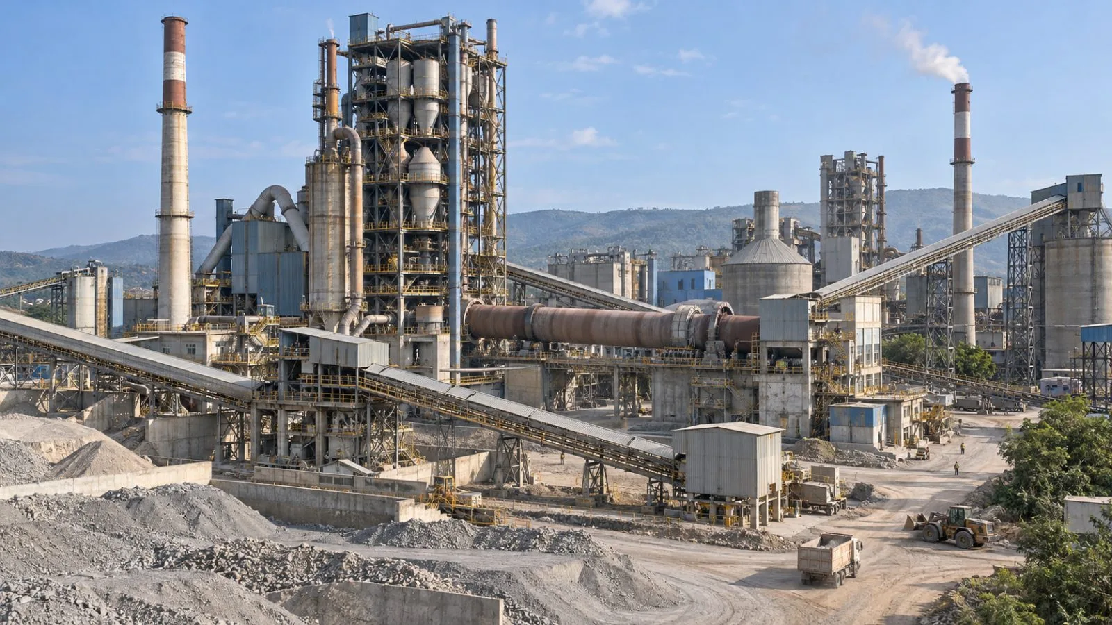 A clinker production line stands at a cement works in Belgaum, India. (AI-generated image / EconoTimes)
