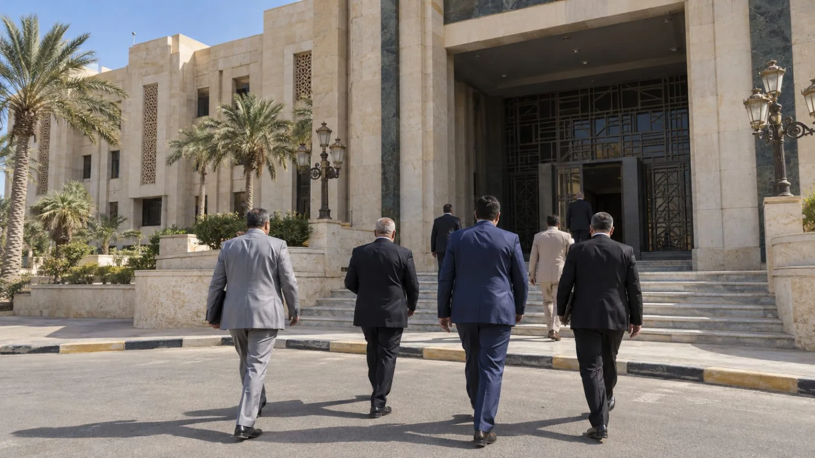 Lawmakers approach the House of Representatives in Benghazi before a parliamentary session. (AI-generated image / EconoTimes)