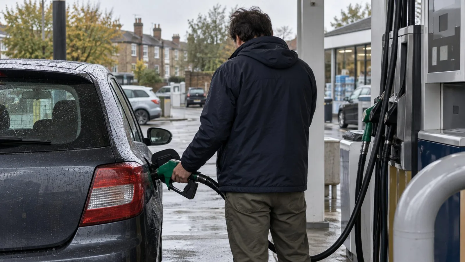 A motorist fills a car at a petrol station in London. (AI-generated image / EconoTimes)