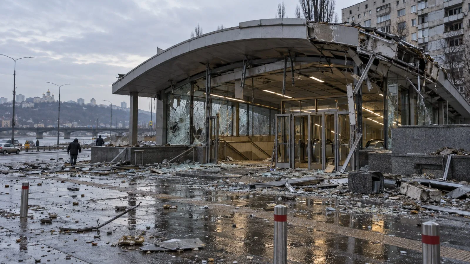 A left-bank metro station stands in Kyiv after an overnight airstrike in the Ukrainian capital (AI-generated image / EconoTimes)