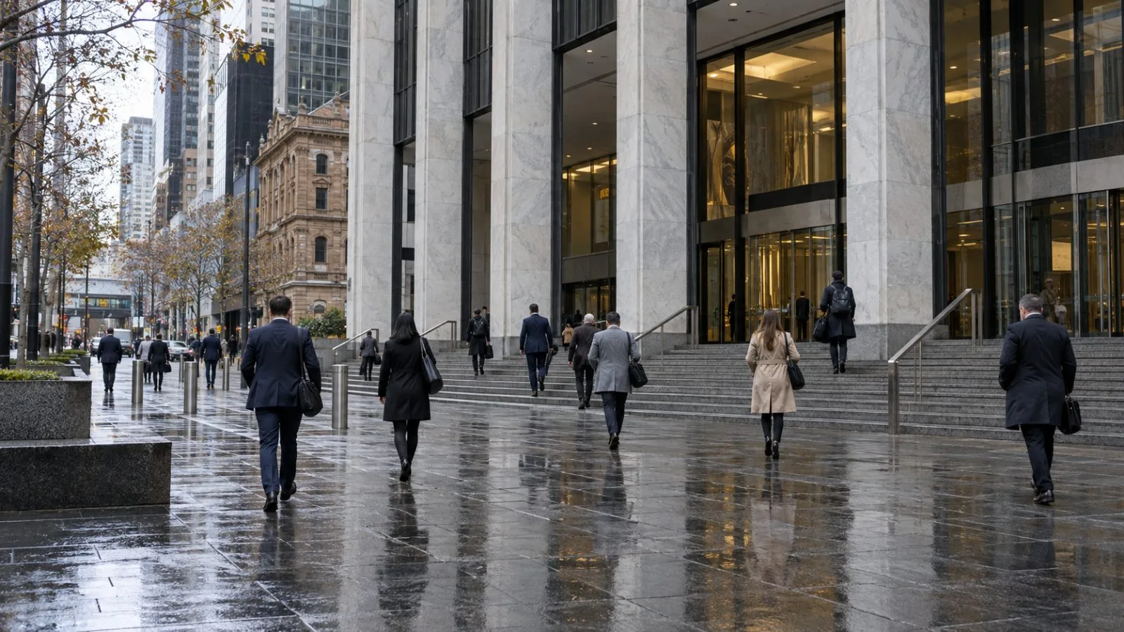 Commuters cross Martin Place outside the Reserve Bank of Australia in Sydney (AI-generated image / EconoTimes)