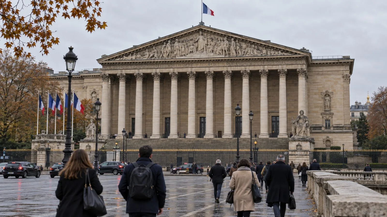 France’s National Assembly stands in Paris as pedestrians pass its entrance. (AI-generated image / EconoTimes)