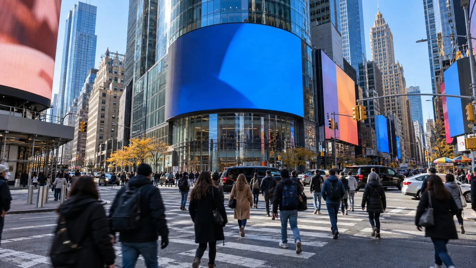 Pedestrians cross Broadway outside Nasdaq MarketSite in Times Square, New York City. (AI-generated image / EconoTimes)