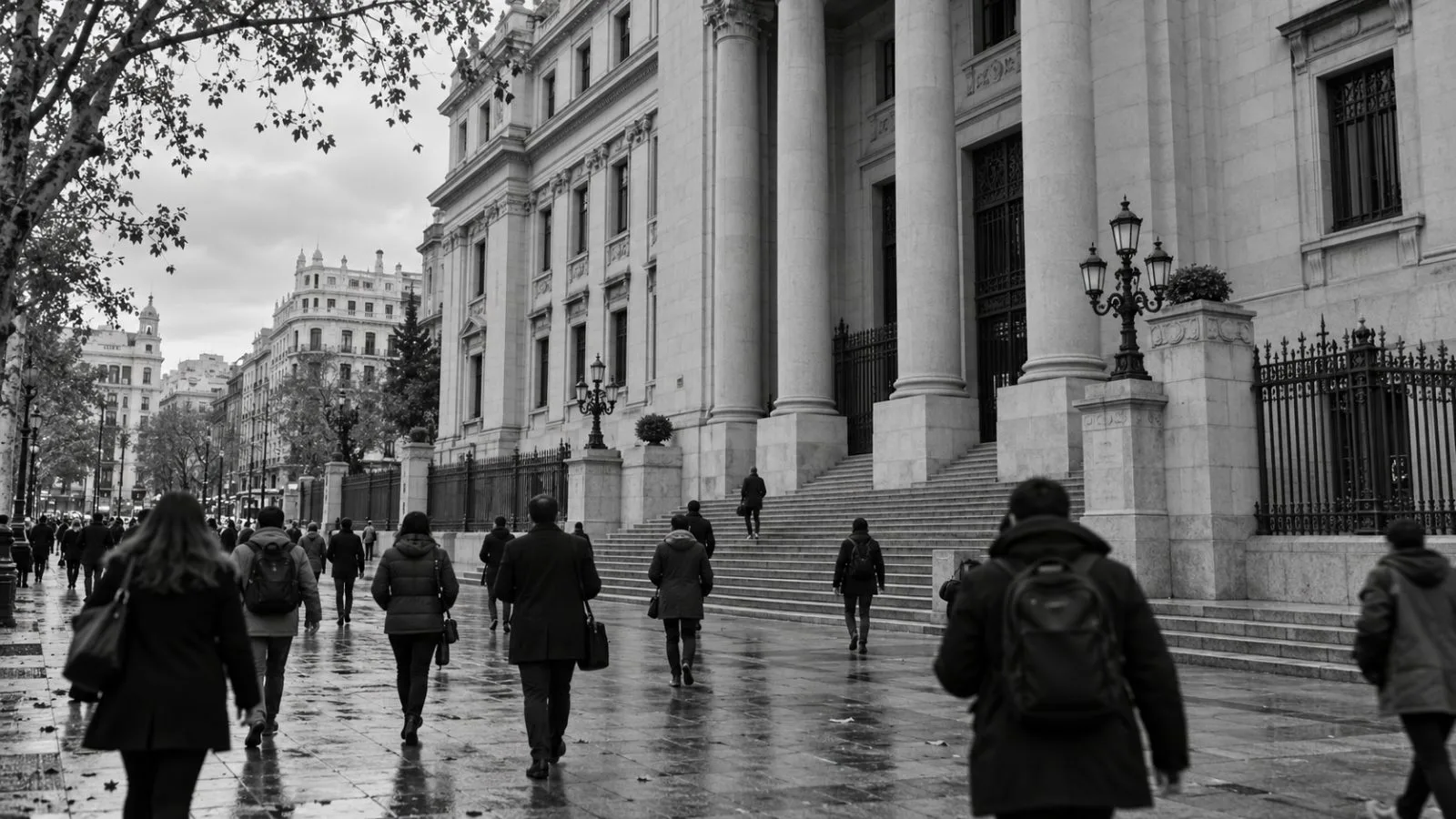 Pedestrians pass Spain’s Ministry of Inclusion, Social Security and Migration in Madrid. (AI-generated image / EconoTimes)