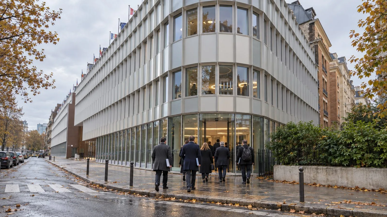Delegates pass the European Space Agency headquarters in Paris after a council briefing / EconoTimes.ai