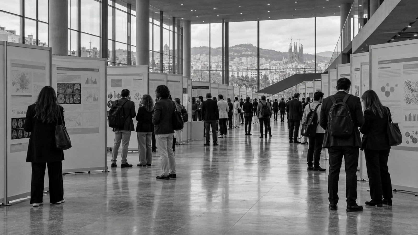 Delegates review medical research posters at a gastroenterology congress in Barcelona, Spain. (AI-generated image / EconoTimes)