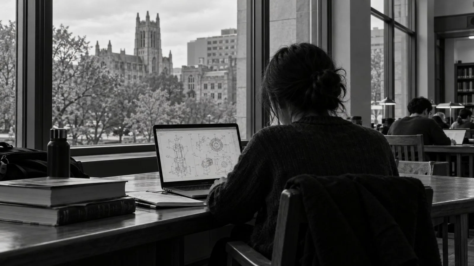 A researcher reviews patent drawings at Boston University in Boston, Massachusetts. (AI-generated image / EconoTimes)