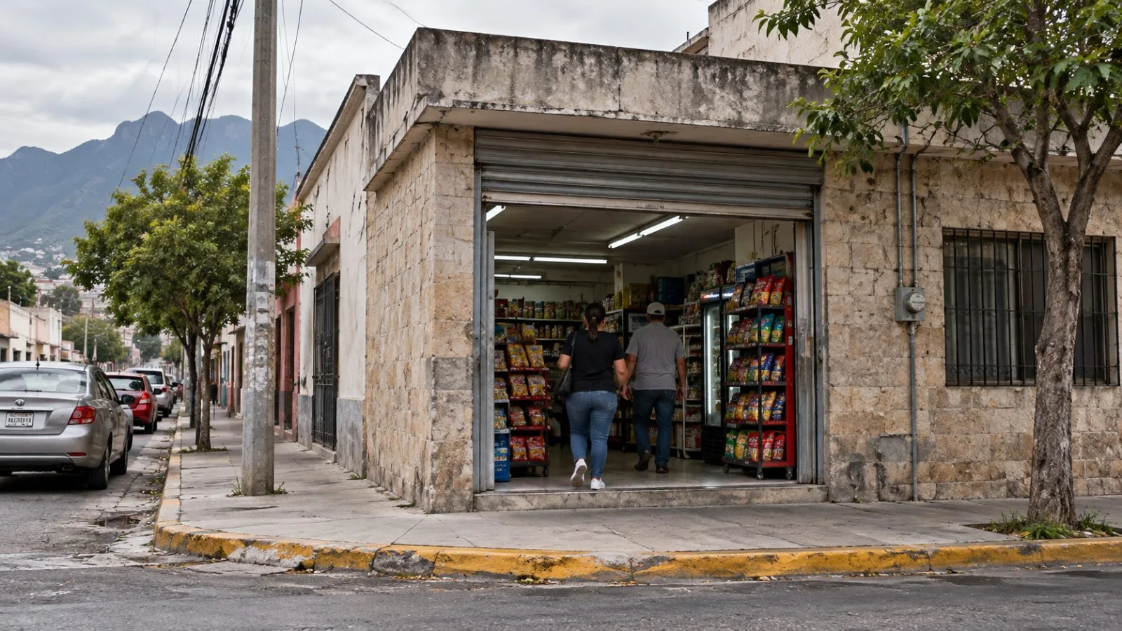 Shoppers enter a neighborhood convenience store in Monterrey, Mexico, beneath an overcast afternoon sky. / EconoTimes.ai