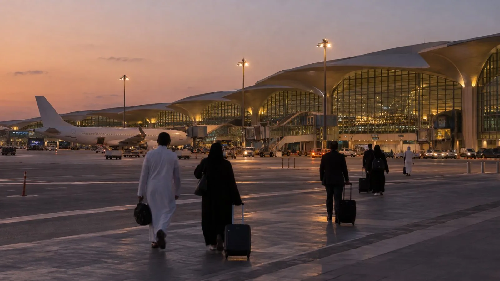Travelers pass the terminal at King Khalid International Airport in Riyadh, Saudi Arabia (AI-generated image / EconoTimes)