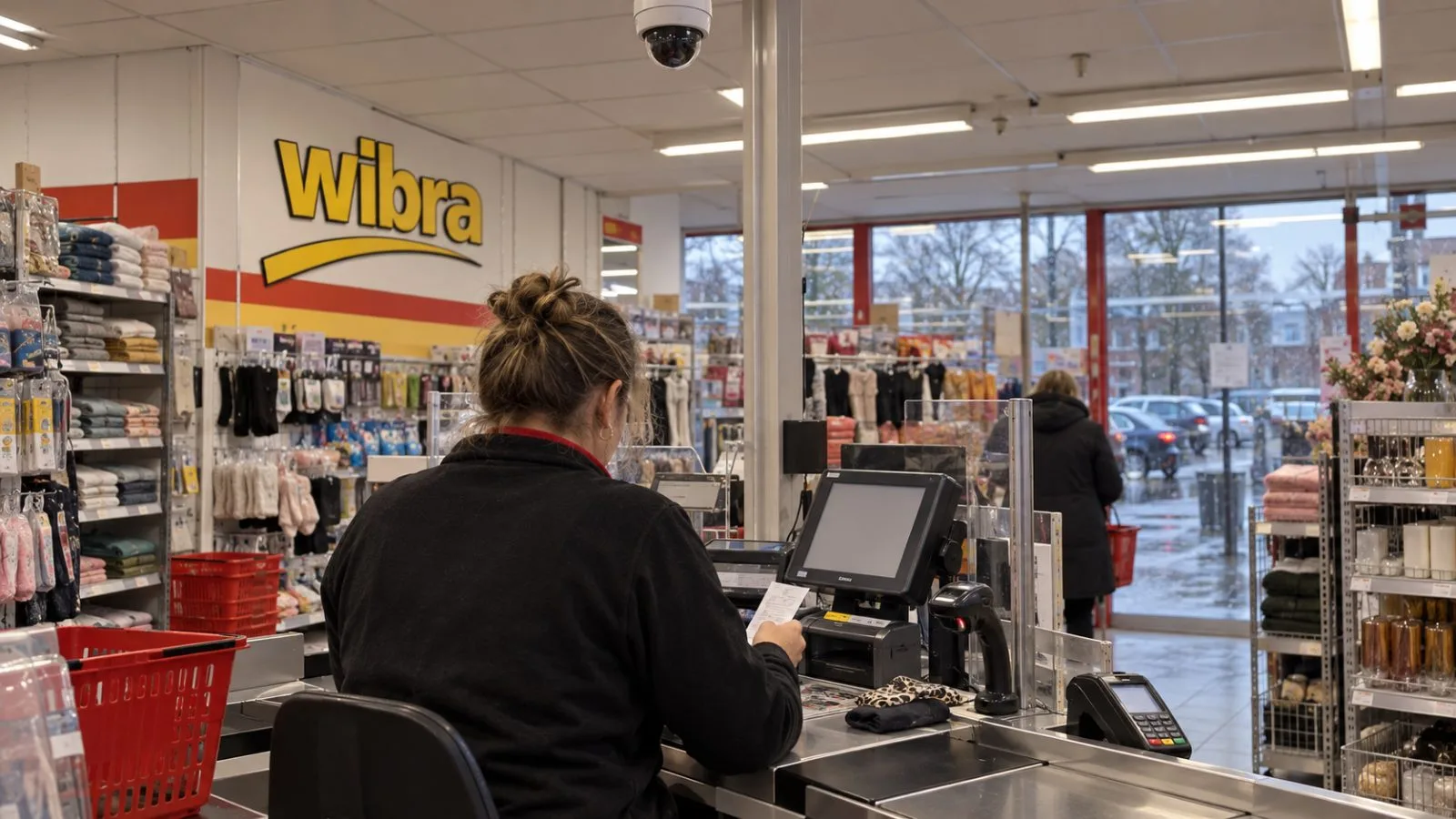 A ceiling-mounted camera overlooks a discount-store checkout in Apeldoorn, Netherlands. / EconoTimes.ai