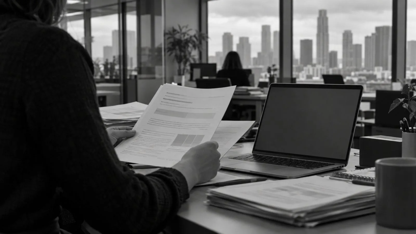 An underwriter reviews a specialty risk submission in a Los Angeles office (AI-generated image / EconoTimes)
