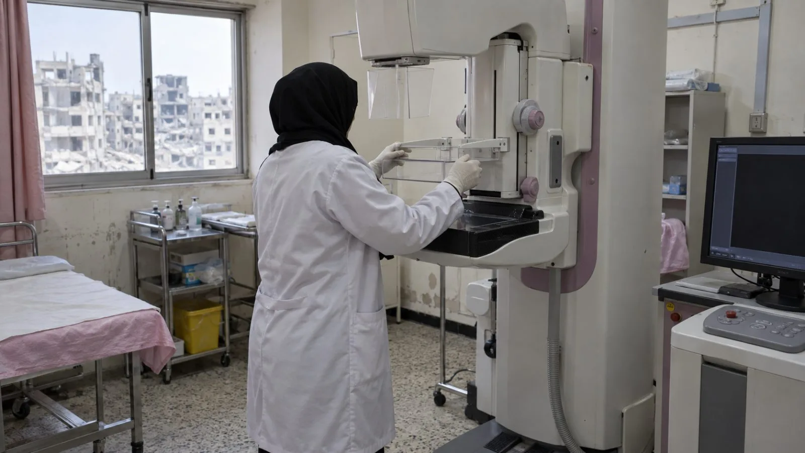 A mammography machine stands in a diagnostic room at Al Quds Hospital in Gaza City. (AI-generated image / EconoTimes)