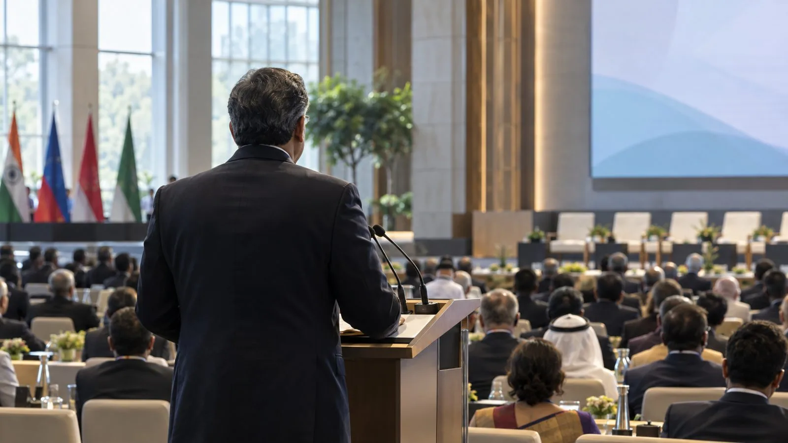 Delegates listen during an energy session at the NDTV World Summit in New Delhi (AI-generated image / EconoTimes)