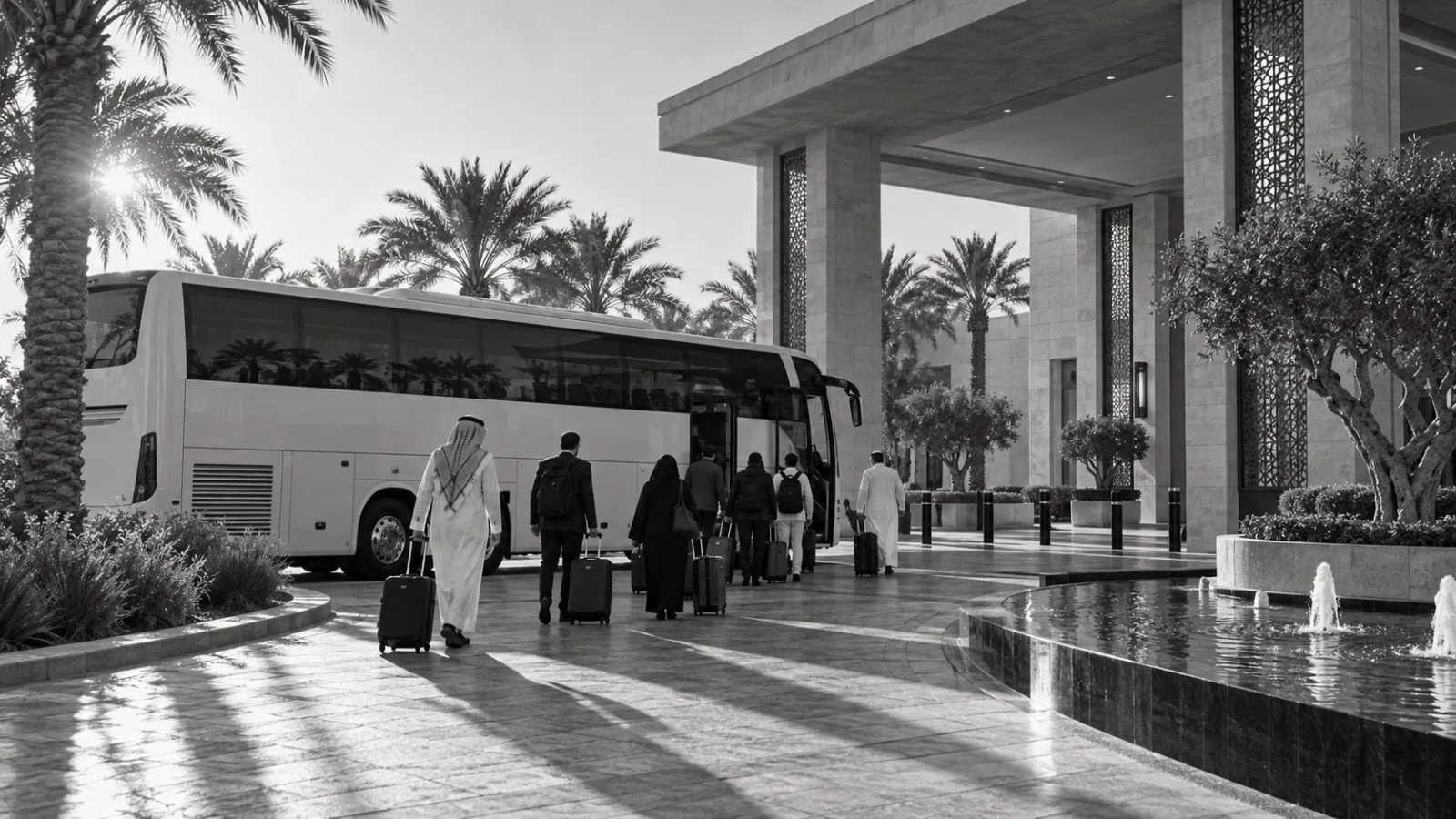 A coach waits outside InterContinental Durrat Al Riyadh in Riyadh, Saudi Arabia. / EconoTimes.ai