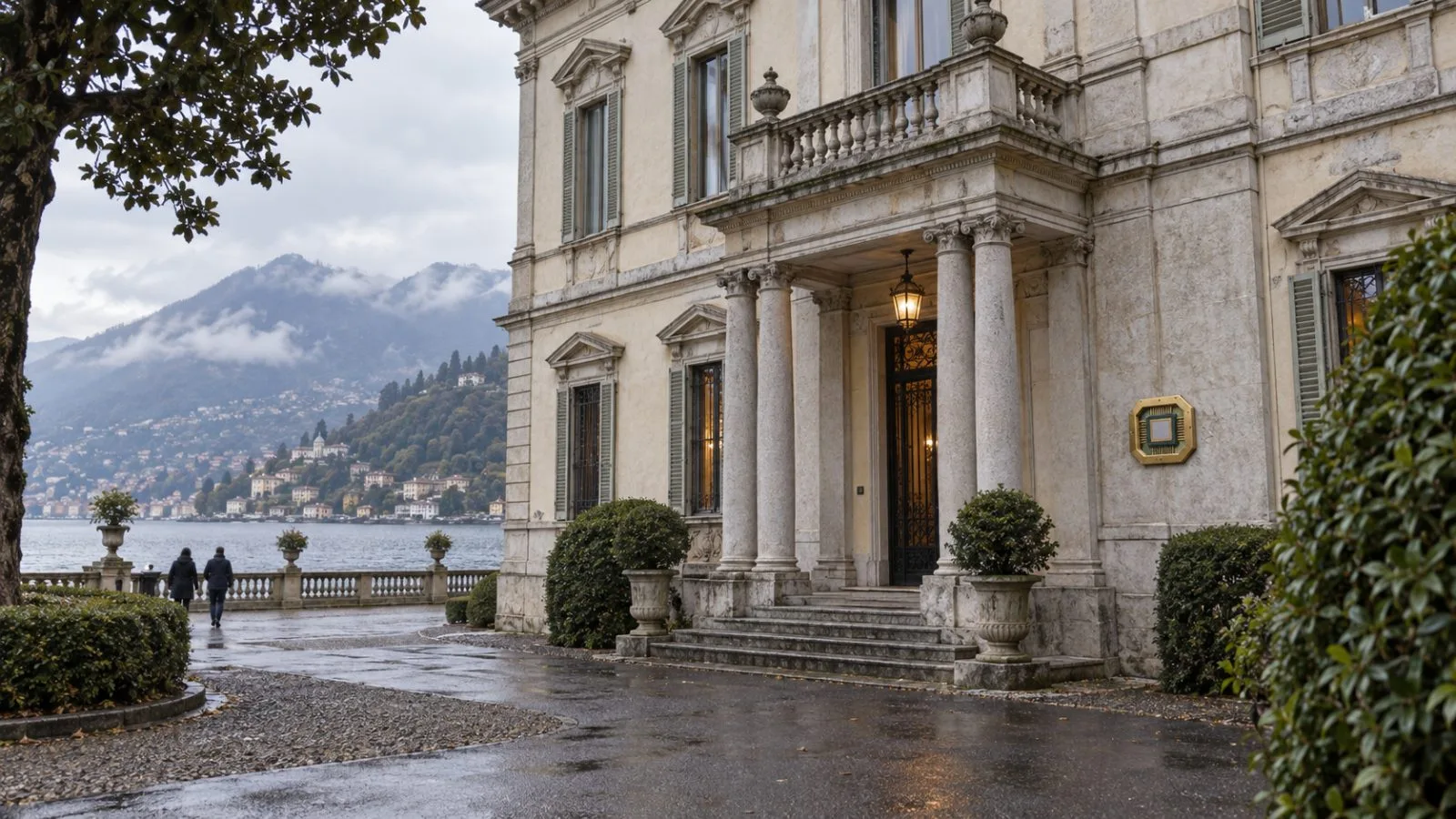 The exterior of Villa Saporiti in Como, Lombardy, on an overcast morning. / EconoTimes.ai