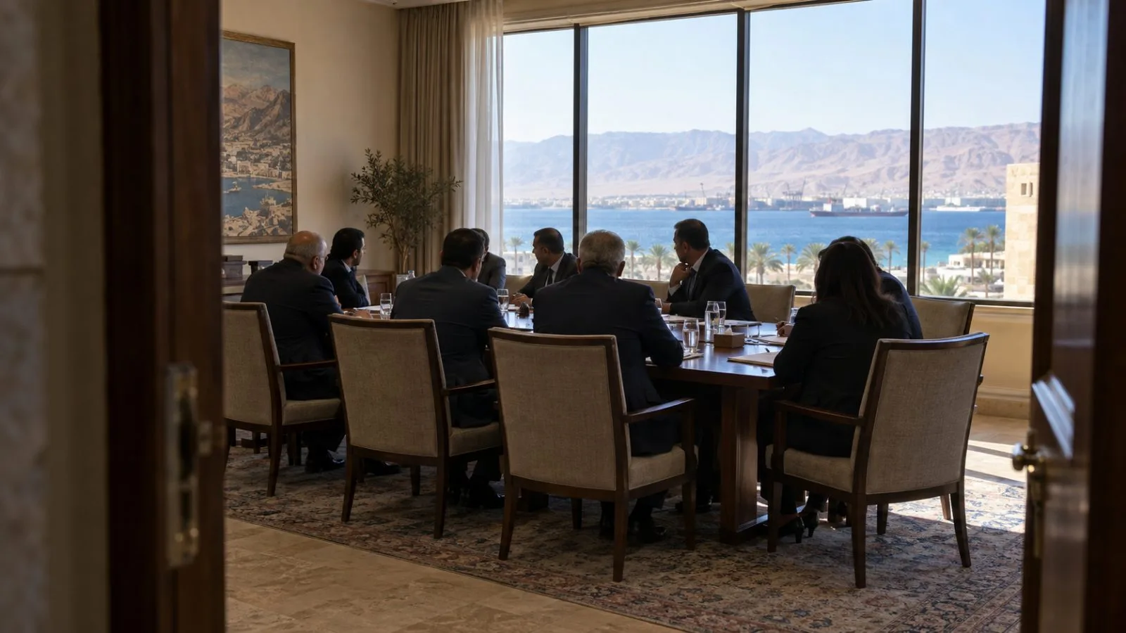 Officials meet in Aqaba, Jordan, during Jordanian-Syrian diplomatic talks. (AI-generated image / EconoTimes)