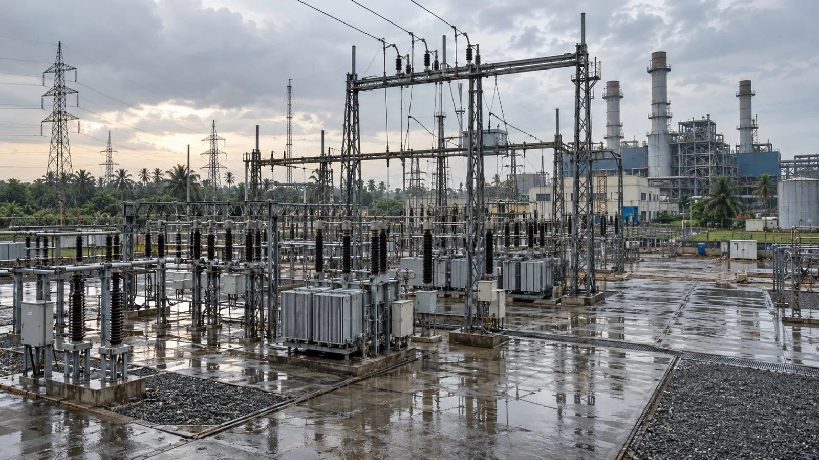 Transmission lines leave a gas-fired power station in Ughelli, Nigeria. / EconoTimes.ai