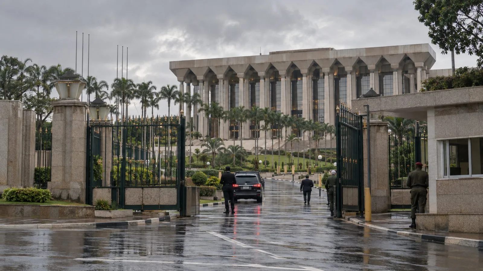 The Presidency of the Republic stands behind its gates in Yaoundé, Cameroon. (AI-generated image / EconoTimes)