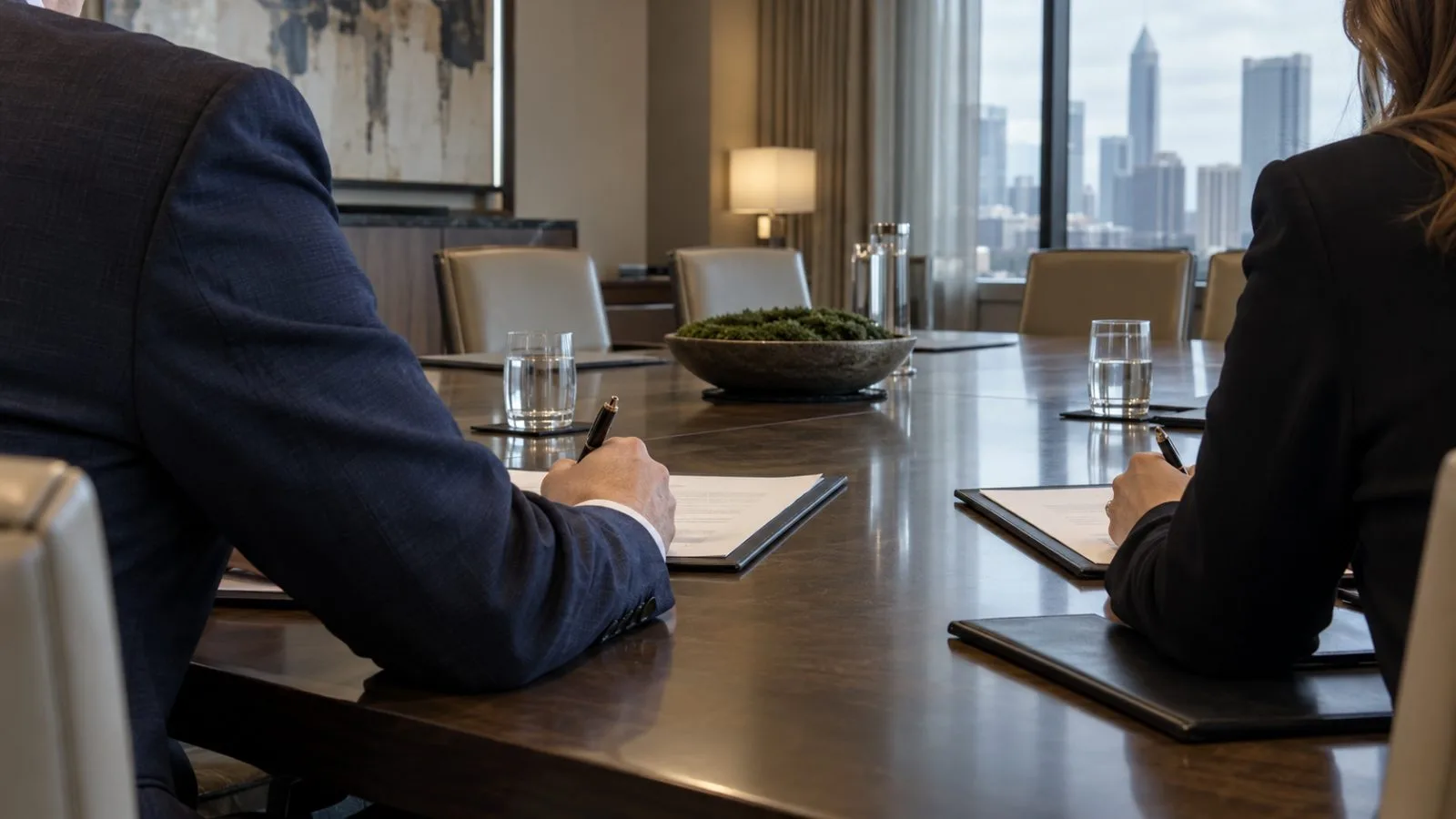 Officials sign a document inside Loews Atlanta during a foreign ministers’ meeting. (AI-generated image / EconoTimes)