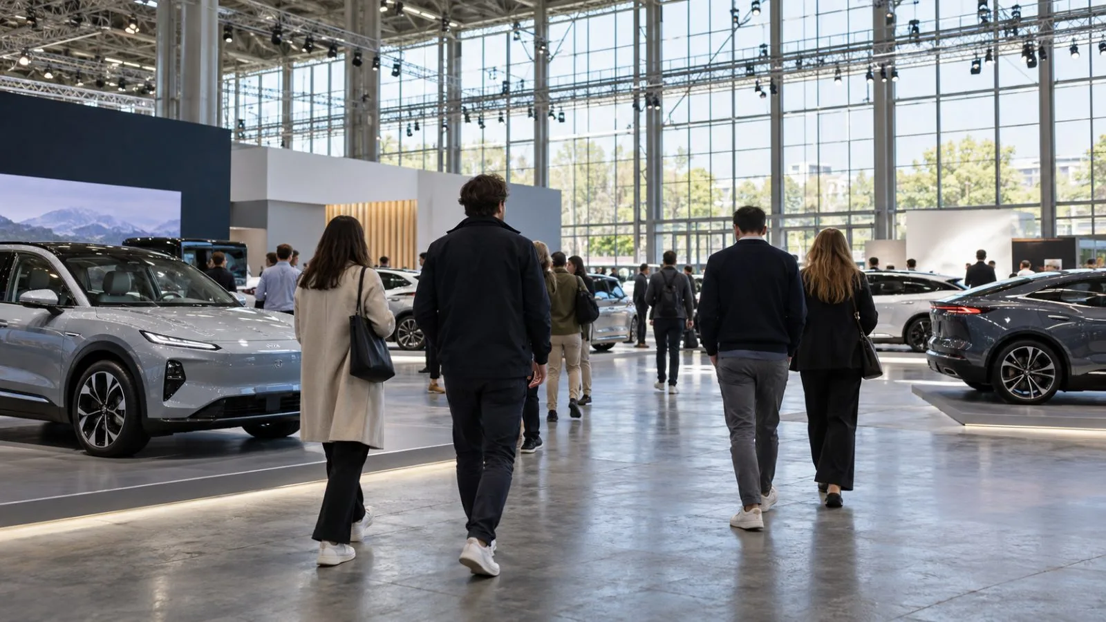 Visitors view electric vehicles on display at Paris Expo Porte de Versailles in Paris (AI-generated image / EconoTimes)
