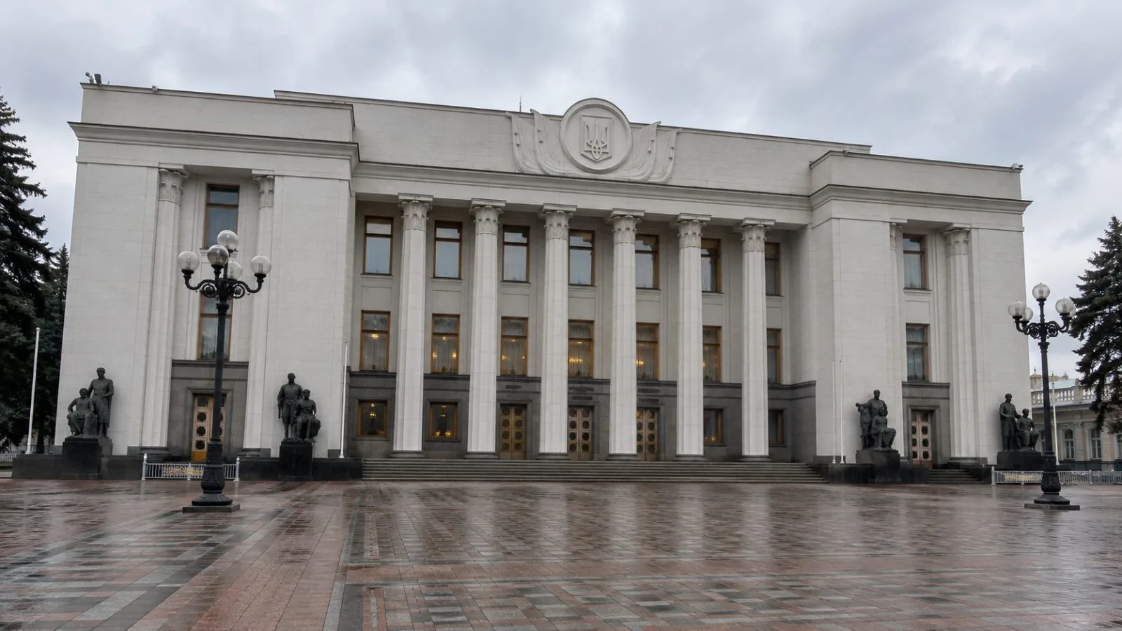 The Verkhovna Rada stands beneath overcast skies in Kyiv, Ukraine. (AI-generated image / EconoTimes)