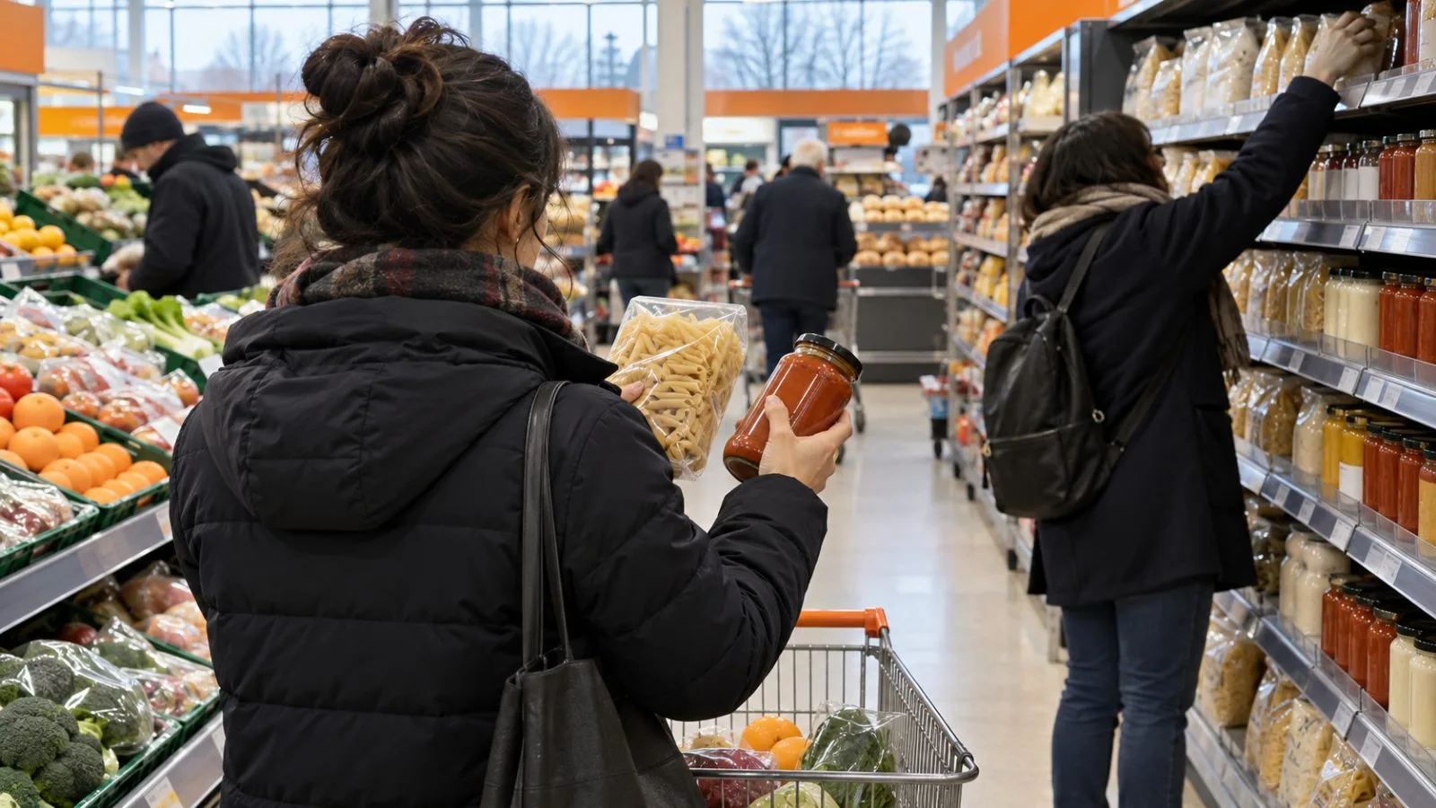 Shoppers browse grocery shelves inside a supermarket in London, United Kingdom. (AI-generated image / EconoTimes)