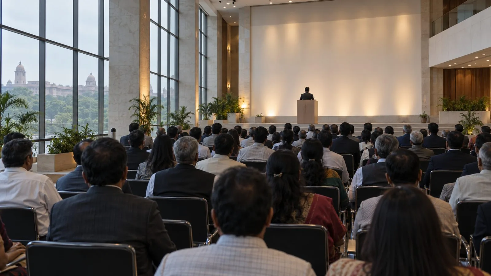Delegates listen during a session at a summit in New Delhi, India (AI-generated image / EconoTimes)