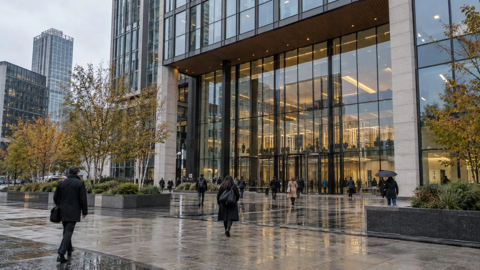 Pedestrians pass the Financial Conduct Authority’s headquarters in London on an overcast morning. (AI-generated image / EconoTimes)