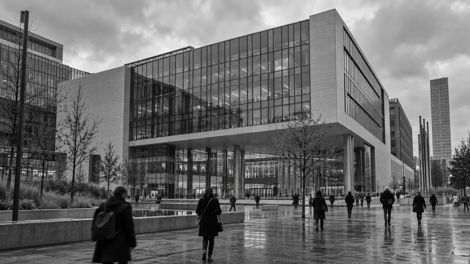 Commuters pass Eurostat’s headquarters in Luxembourg City’s Kirchberg district. (AI-generated image / EconoTimes)