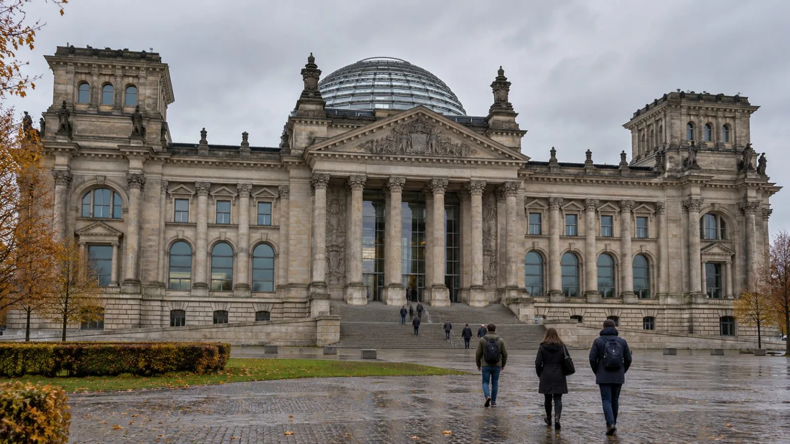 Visitors approach the Reichstag building in Berlin beneath an overcast autumn sky. (AI-generated image / EconoTimes)